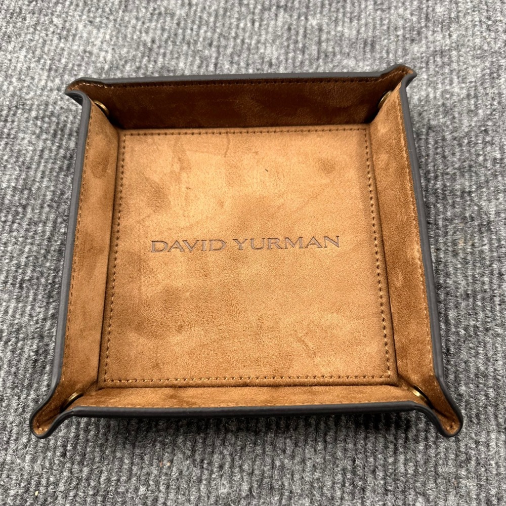 New David Yurman Valet Tray Leather Suede Snap Black Tan Brown Catchall Modern